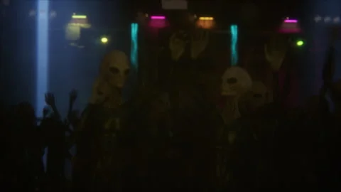 Energetic alien crowd cheering for the queen mummy on stage Stock Footage 294906972