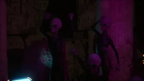 Energetic aliens cheering and dancing in a galactic celebration Stock Footage 294907916