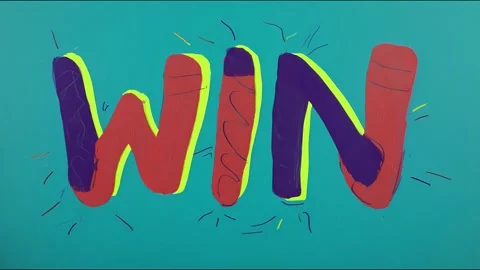 Energetic animated win text with vibrant movement on blue background Stock Footage 316123851