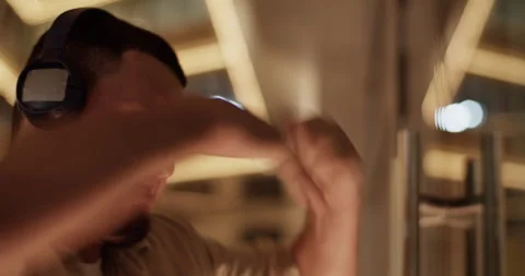 Energetic break dancer in motion in night city Stock Footage 244474755