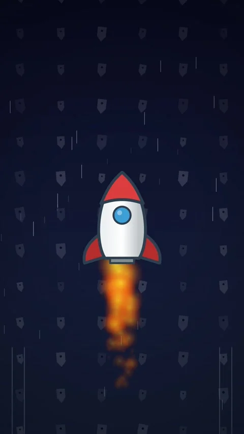 Energetic cartoon rocket launch ascending against dark background cinematic.. Stock Footage 344943565