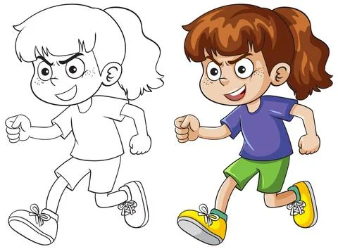 Energetic Child Running in Colorful Vector Style Stock Illustration