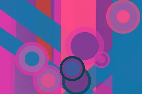 Energetic circular motifs and intersecting diagonal bands create a vivid co.. Illustrazione stock