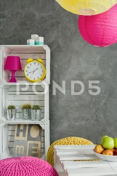 Energetic colors in a grey flat Stock Photos