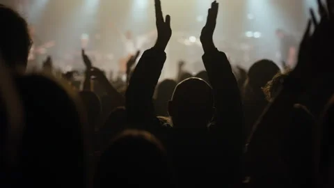 Energetic Crowd Raising Hands at Live Music Concert Stock Footage 334483543