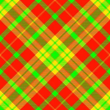 Energetic diagonal tartan pattern in vibrant red, green, and yellow. This s.. Stock Illustration