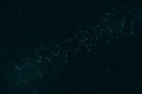 An energetic diagonal wave of turquoise nodes crosses a black atmospheric f.. Stock Illustration