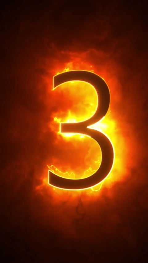 Energetic fiery countdown numbers from five to zero on dark vertical background Stock Footage 336463259