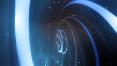 Energetic Galaxy spinning and emitting energy from its core Stock Footage 236406972