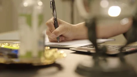 Energetic Handheld Hand Writing Notes Pen Paper Busy Desk Office Work Видео 334462521