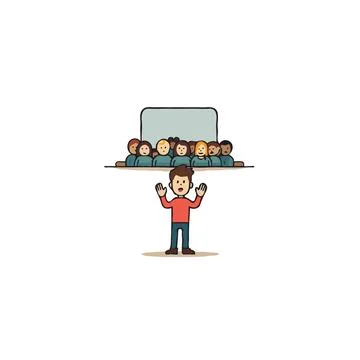Energetic presenter engaging audience during seminar with interactive scree.. Stock Illustration