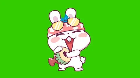 Energetic Rabbit Playing Thai Drum Animation - Green Screen Stock Footage 282778857