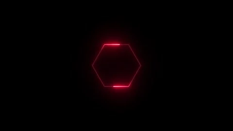 Energetic red neon hexagon pulse streak line graphics loop on transparent bg Vídeo Stock 342981306