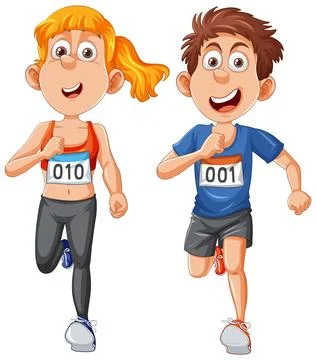 Energetic Runner Couple Cartoon Character Ilustração Stock