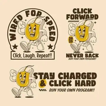 Energetic Running Mouse Character for Fun Retro Tech TShirts Stock Illustration