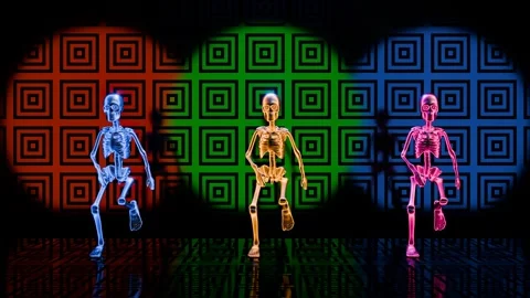 Energetic skeleton dance routine for immersive VJ loop experiences Stock Footage 296154340