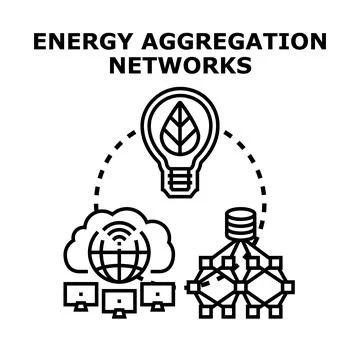 Energy aggregation networks connecting renewable sources and data Stock Illustration