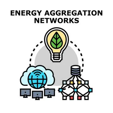 Energy aggregation networks connecting renewable sources and data Stock Illustration