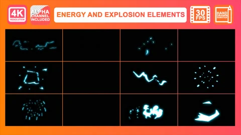 Energy And Explosion Elements Motion Graphics Pack Stock Footage 93392221