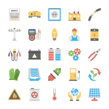 Energy and Power Flat Vector Icons Stock Illustration