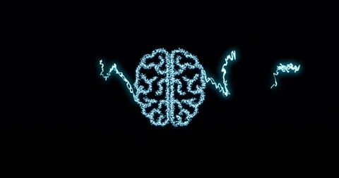 Energy arcs emerging at brain edges oscillating and framing glowing brain on Stock Footage 327309485