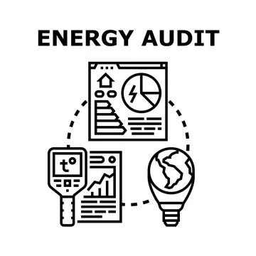 Energy audit measuring efficiency and optimizing consumption Stock Illustration