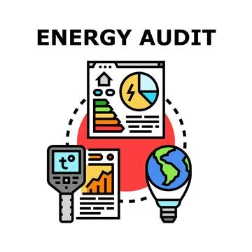 Energy audit measuring efficiency and optimizing consumption Stock Illustration