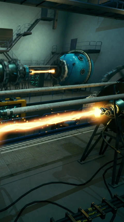 Energy beam device operates in a high tech facility during daytime hours Stock Footage 334171179