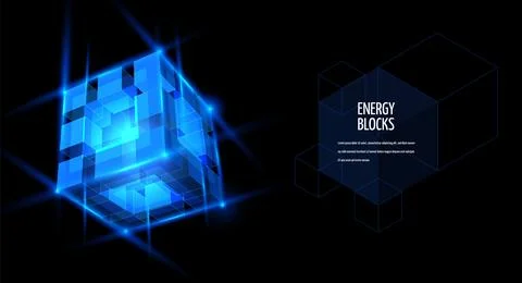 Energy blocks vector design, big data blue cube high tech technology, Artificial Illustrazione stock