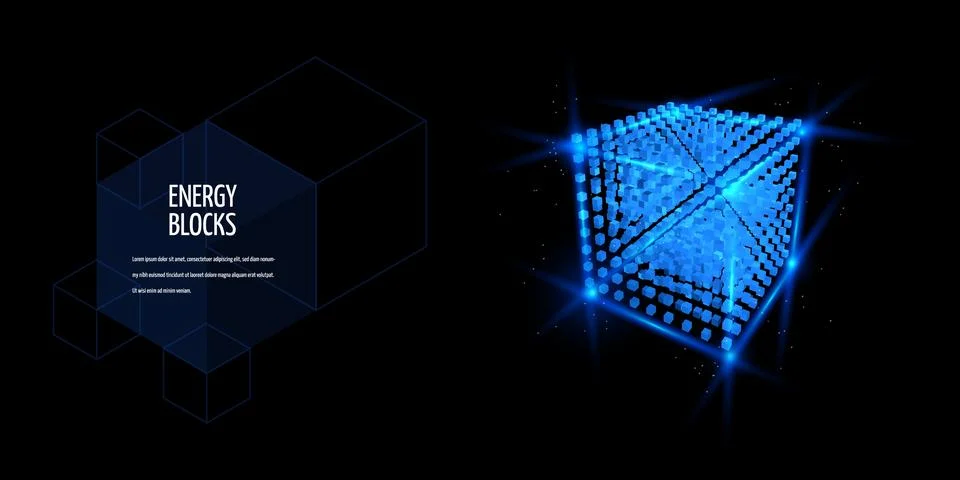 Energy blocks vector design, blue cube high tech technology, Artificial Illustrazione stock