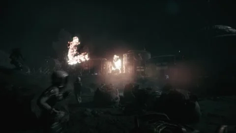 Energy buildings explode in a space colony during the war 02 Stock Footage 245853939