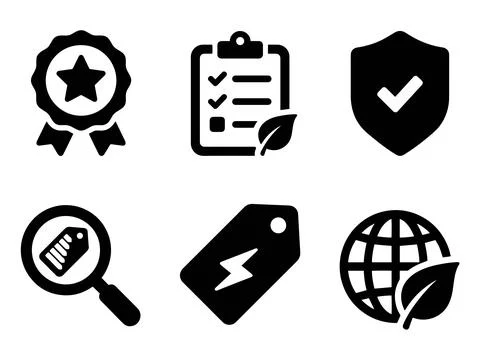 Energy Certification and Eco Label Icon Set with Badge Stock Illustration