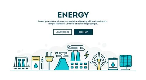 Energy, colorful concept header, flat design thin line style Stock Illustration