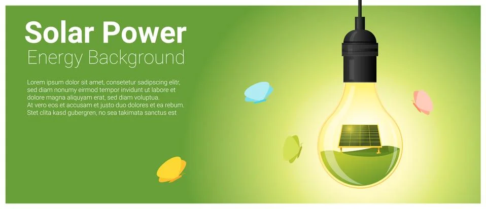 Energy concept background with solar panel in light bulb Illustrazione stock
