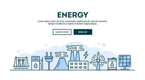 Energy, concept header, flat design thin line style Stock Illustration