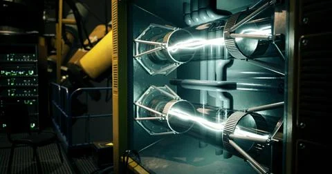 Energy conduits in an advanced technology facility display vibrant sparks 库存插图