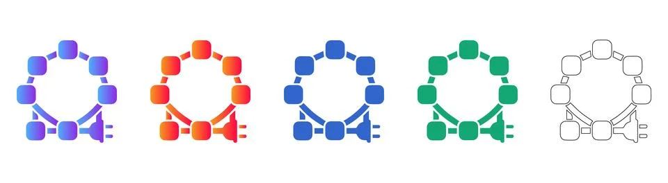 Energy Connection Circular Network Icon Set 스톡 일러스트