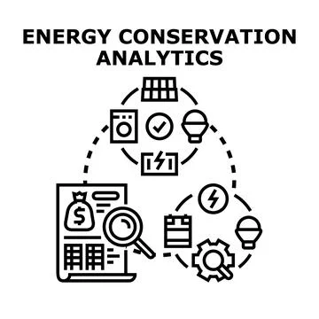 Energy conservation analytics calculating cost saving strategy Stock Illustration