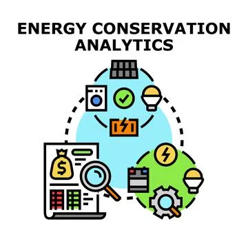 Energy conservation analytics calculating cost saving strategy Stock Illustration