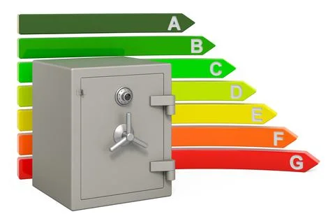 Energy conservation concept. Safe box with energy efficiency chart, 3D render イラスト素材