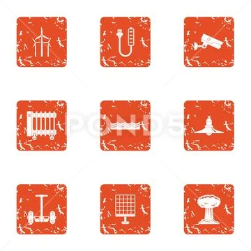 Energy crunch icons set, grunge style Stock Illustration