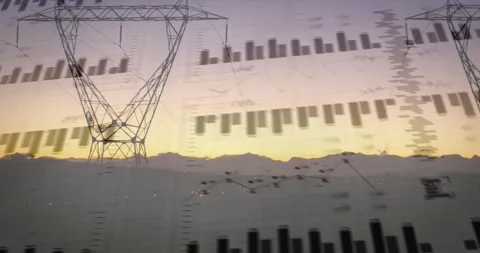 Energy data overlays expanding on update, showing grid trends, animating bars, Stock Footage 331756742