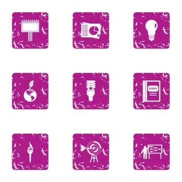 Energy development icons set, grunge style Stock Illustration