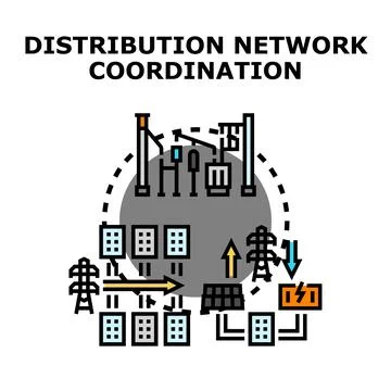Energy distribution network coordinating power and smart grid systems Illustrazione stock
