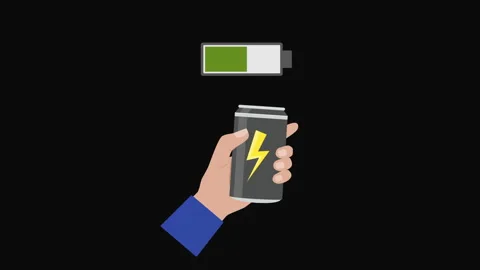 Energy Drink Boost Animation with Battery Charge Indicator Stock Footage 336028555