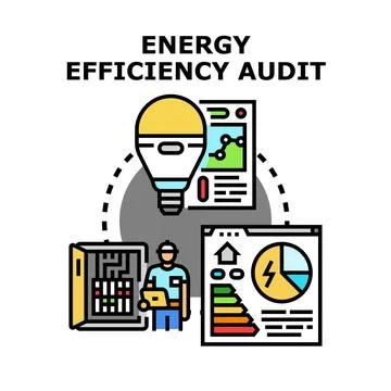Energy efficiency audit concept illustrating home savings Stock Illustration