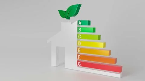 Energy efficiency chart and green energy on white background. 3D rendering. Ilustración de archivo