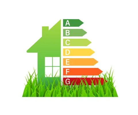 Energy efficiency chart and house concept. Home icon vector. Solar power. Green Ilustración de archivo