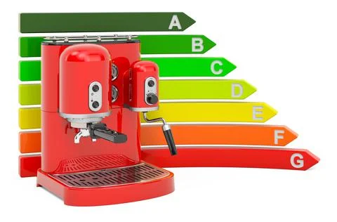 Energy efficiency chart with coffeemaker, 3D rendering Stock Illustration