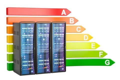 Energy efficiency chart with computer server racks, 3D rendering イラスト素材